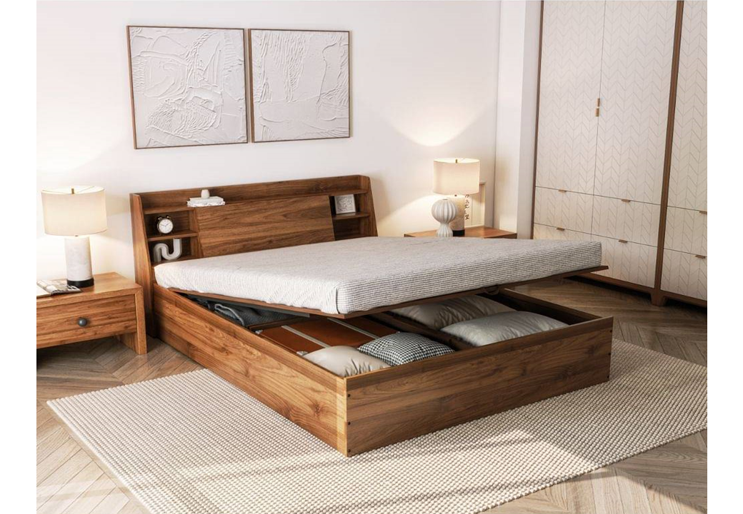 Leo Queen Bed With Storage In Engineered Wood With With Hydraulic Mechanism